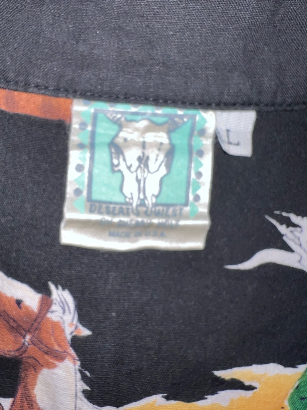 VTG Deserts West by Sherry Holt Cowboy Graphic Pearl Snap Shirt Black Large - Picture 9 of 13